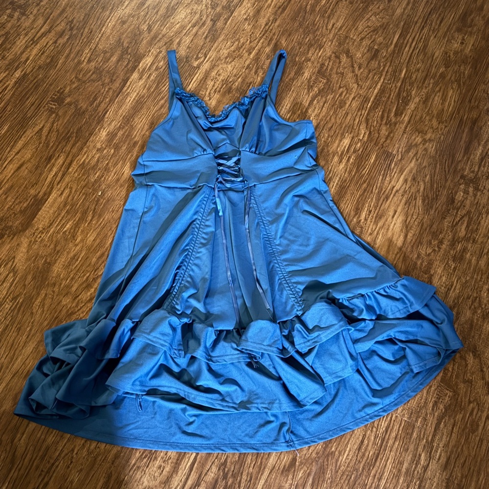Elegant Blue Lace-Up Dress